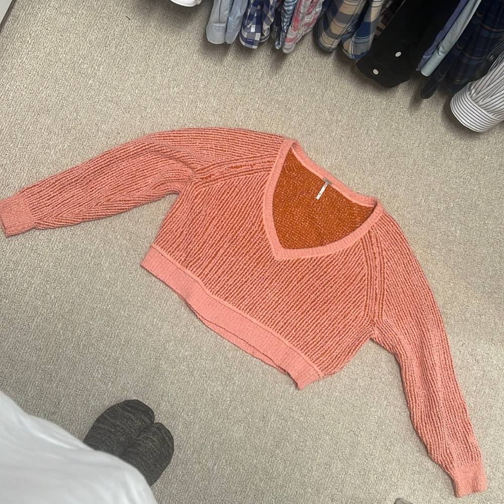 Free People - High Low V Textured Slouchy Sweater - Hot Tropics